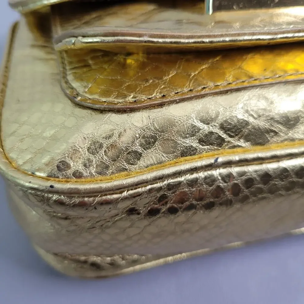 Michael Kors Mini Handbag Gold Snakeskin Embossed Chain Strap - Picture 10 of 15